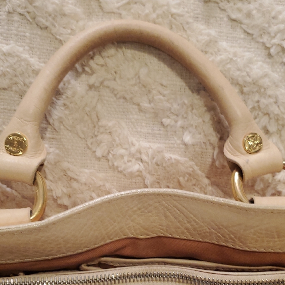 CELINE Beige Leather Satchel with Gold Accents - Picture 6 of 16